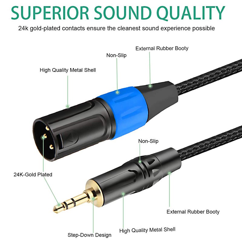 JOMLEY كابل JOMLEY 3.5 مم إلى XLR بطول 3.3 قدم، كابل ميكروفون غير متوازن XLR إلى 3.5 مم، محول سلكي ذكر XLR إلى جاك ستيريو 1/8 بوصة للهاتف المحمول، الكمبيوتر المحمول، السماعة، الخلاط - Image 4